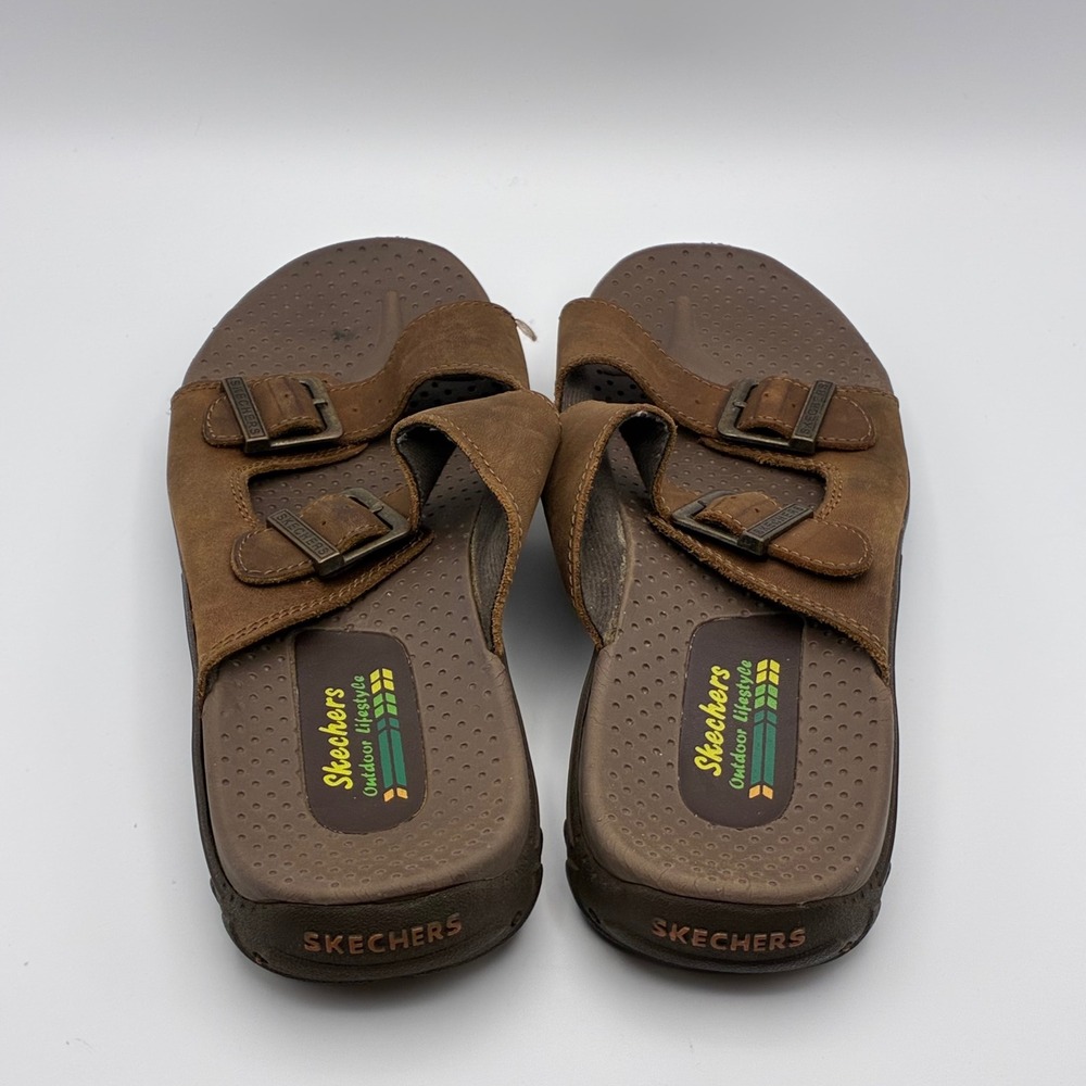 Skechers Reggae Jammin Sandals Mens 9 Brown Good Leather Outdoor Buckle 46795
